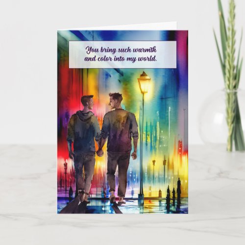 Love and Romance Gay Men Hand in Hand Rainbow Card