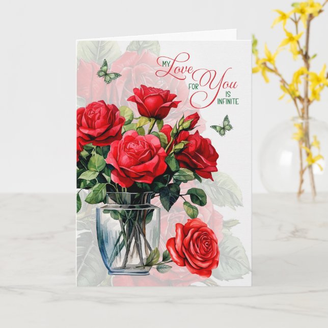 Love and Romance Vase of Red Roses and Butterfly Card (Yellow Flower)