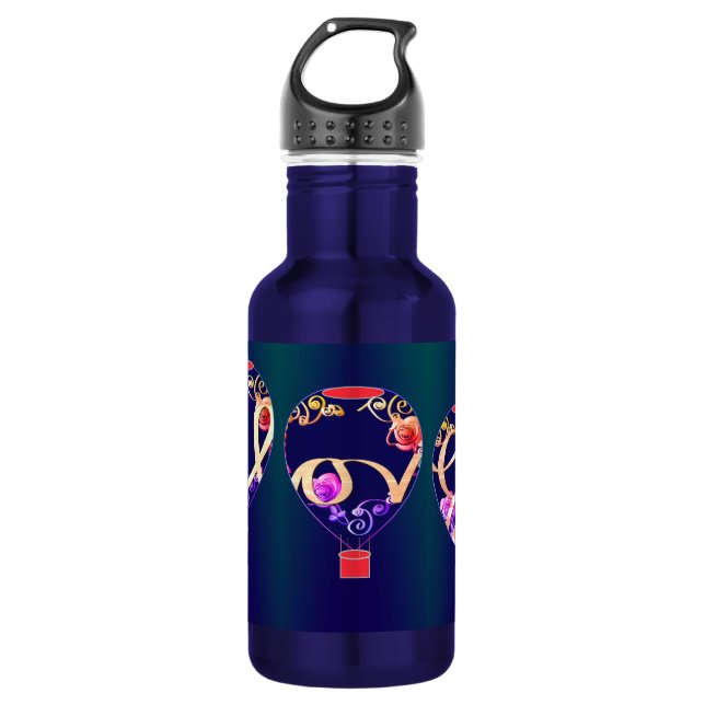 "Love" and Roses Hot Air Balloons Stainless Steel Water Bottle (Front)