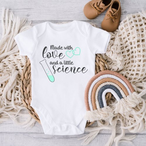 Love and Science IVF Quote Mint Green Black Text Baby Bodysuit