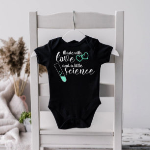 Love and Science IVF Quote Mint Green White Text Baby Bodysuit