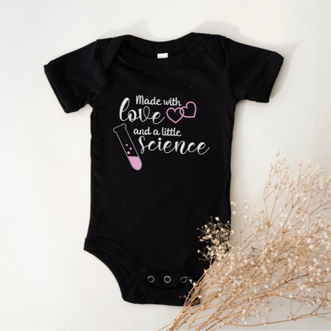 Love and Science IVF Quote Pink White Text Baby Bodysuit (Creator Uploaded)