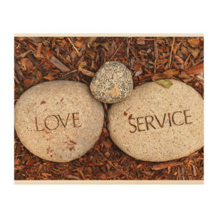 Love and Service - Spiritual Religious Stones Wood Wall Decor