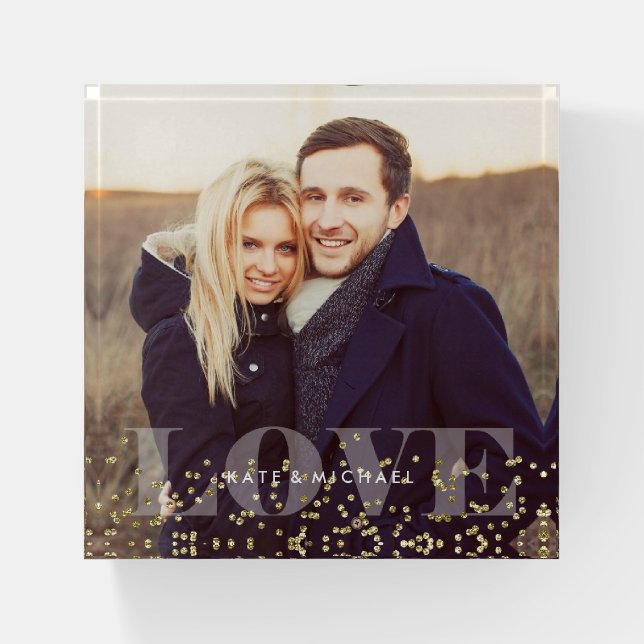 Love and Sparkles Modern Custom Photo Paperweight (Front)