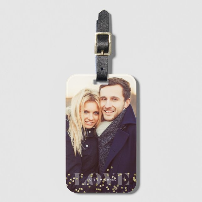 Love and Sparkles Overlay Custom Photo Luggage Tag (Front Vertical)