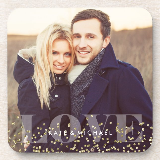 Love and Sparkles Photo Beverage Coaster (Front)