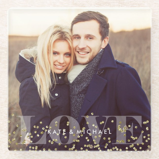 Love and Sparkles Photo Glass Coaster (Front)