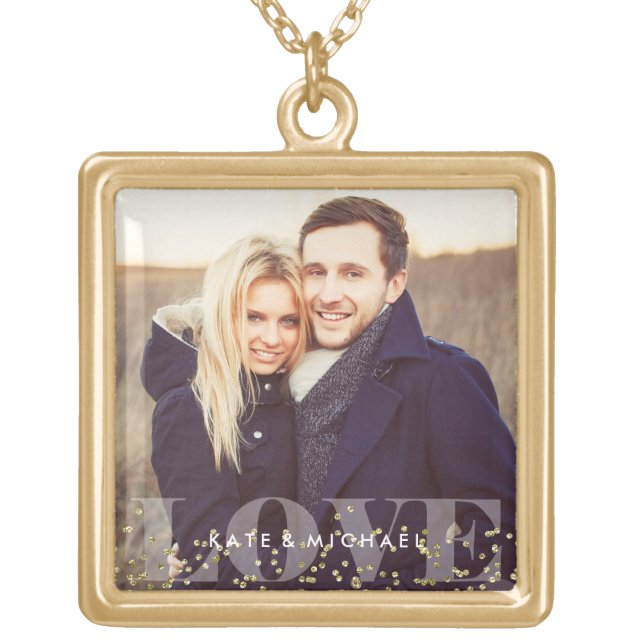 Love and Sparkles Photo Gold Plated Necklace (Front)