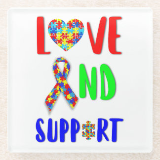 Love And Support 2 spectrum Awareness April Autism Glass Coaster