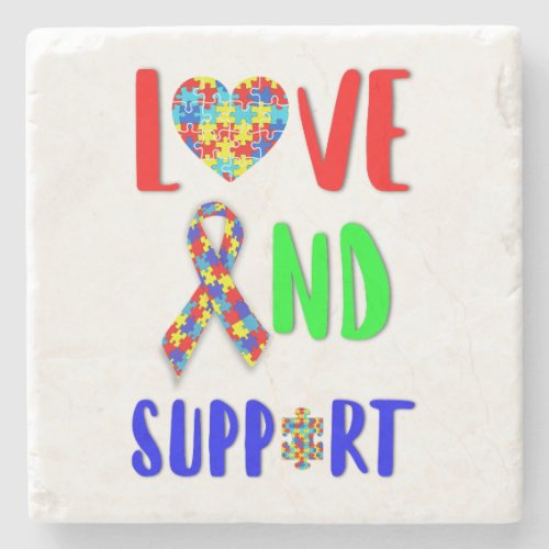 Love And Support 2 spectrum Awareness April Autism Stone Coaster