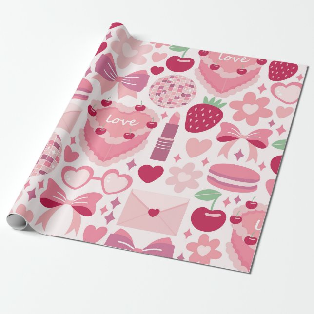 Love and Sweetness Pattern Wrapping Paper (Unrolled)