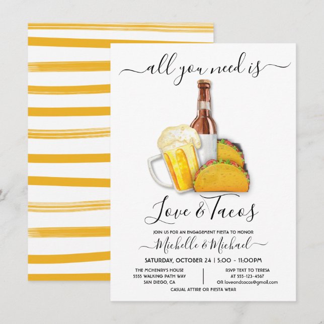 Love and Tacos Beer Fiesta Engagement Party Invitation (Front/Back)