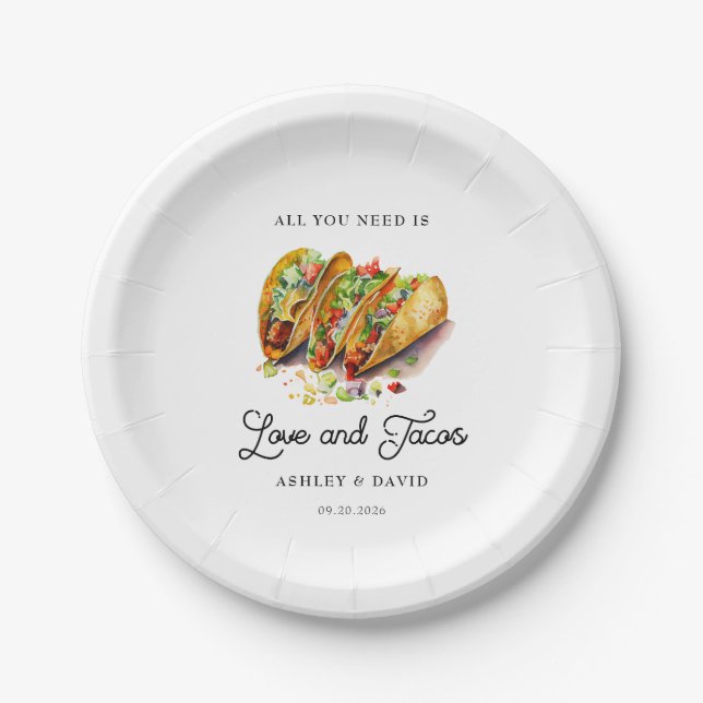Love and Tacos | Engagement Party  Paper Plates (Front)