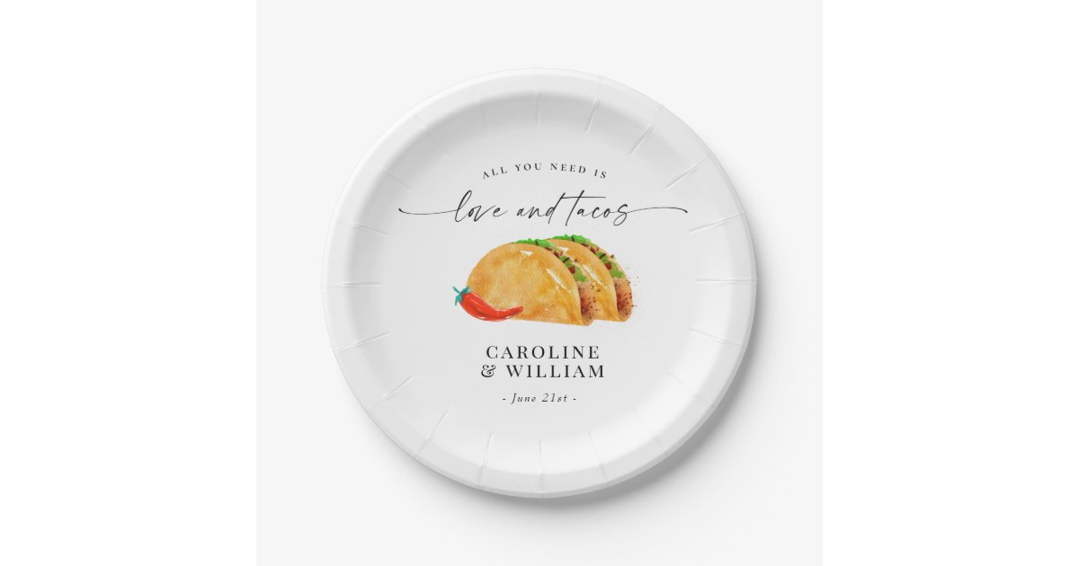 Love and Tacos Rehearsal Dinner Paper Plates Zazzle