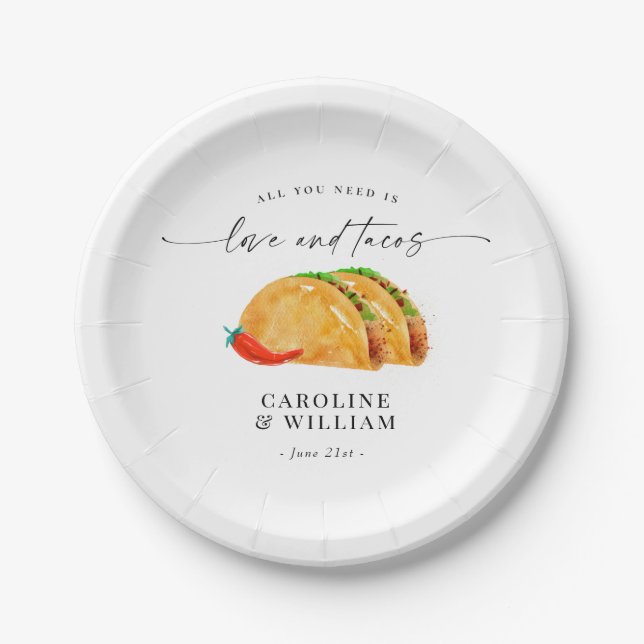 Love and Tacos Rehearsal Dinner Paper Plates (Front)