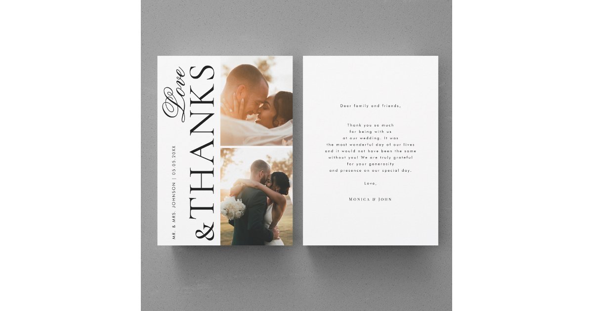 Love and Thanks 2 Modern Photos Elegant Wedding Thank You Card | Zazzle