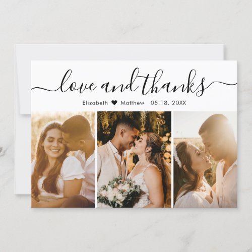 Love and Thanks 3 Photo Collage Wedding Thank You Card