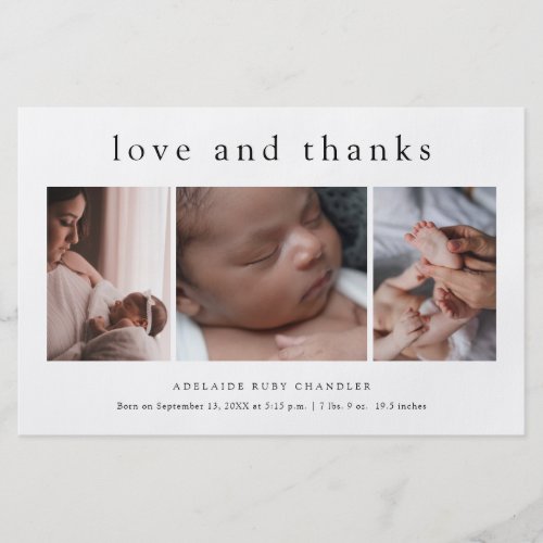 Love and Thanks 3 Photo New Baby Thank You Card Fl Flyer