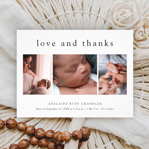 Love and Thanks 3 Photo New Baby Thank You Card Fl Flyer