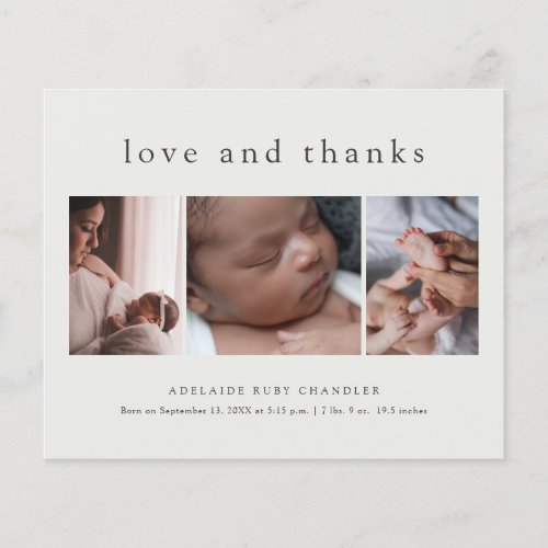 Love and Thanks 3 Photo New Baby Thank You Card Flyer