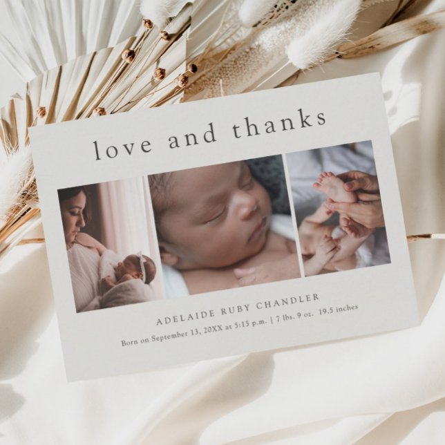 Love and Thanks 3 Photo New Baby Thank You Card Flyer (Creator Uploaded)