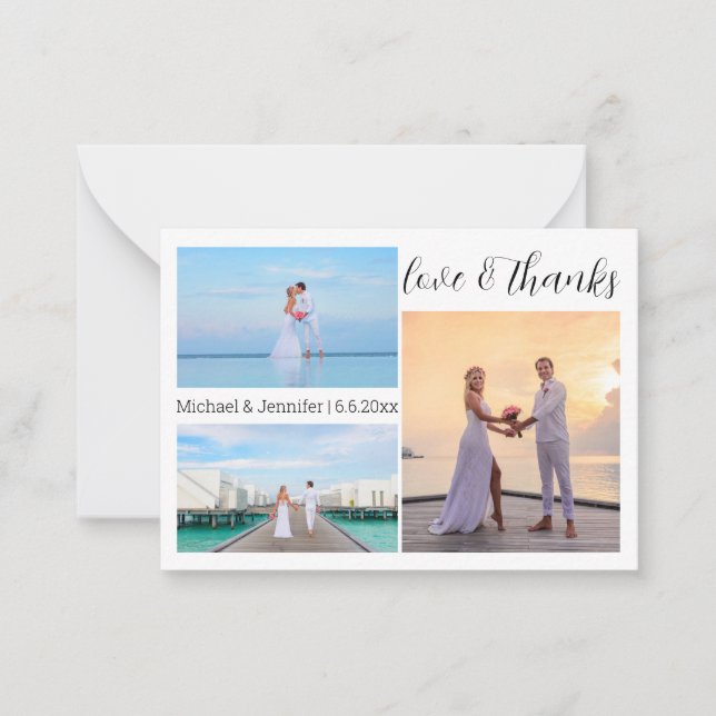 love and thanks 3 photos budget thank you note card (Front)