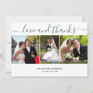Love and Thanks 3 Wedding Photo Hunter Green Thank You Card