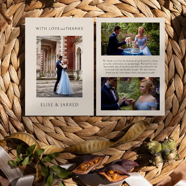 Love and thanks 3x Wedding Photo Elegant Thank You Card | Zazzle