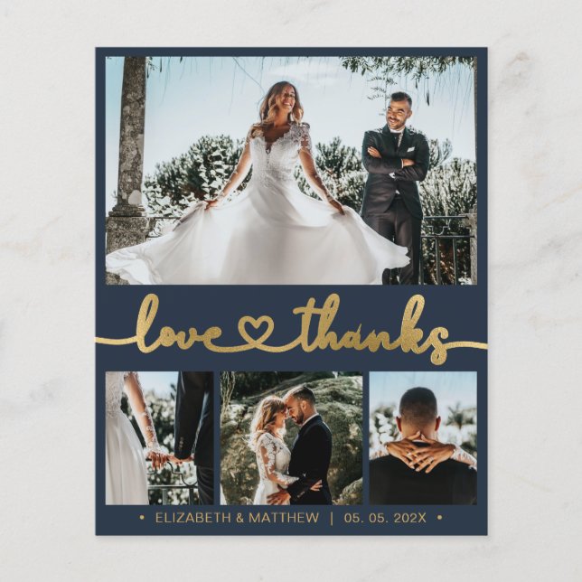 Love and Thanks 4 Photo Collage Wedding Thank You Flyer (Front)