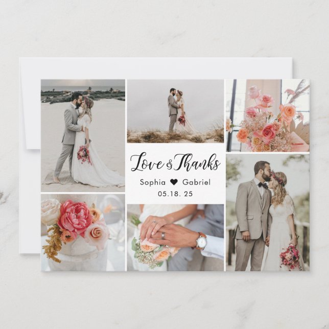 Love and Thanks 6 Photo Collage Wedding Thank You (Front)