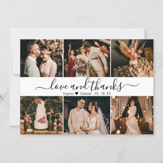 Love and Thanks 6 Photo Collage Wedding  Thank You Card