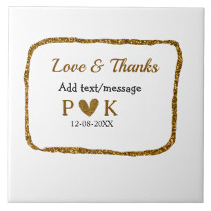 Love and thanks add couple name golden black weddi ceramic tile