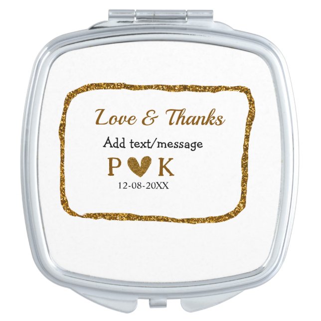 Love and thanks add couple name golden black weddi compact mirror (Front)