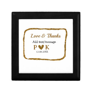 Love and thanks add couple name golden black weddi gift box