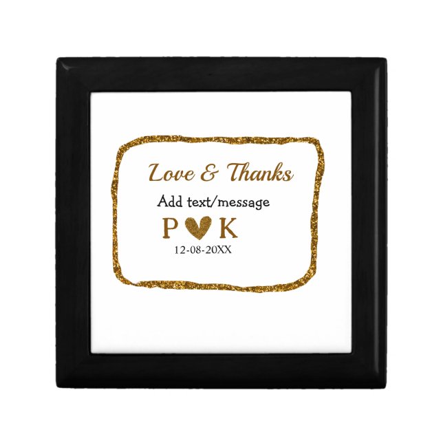 Love and thanks add couple name golden black weddi gift box (Front)