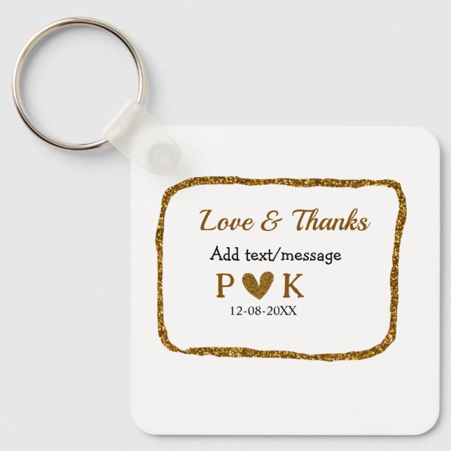 Love and thanks add couple name golden black weddi keychain (Front)