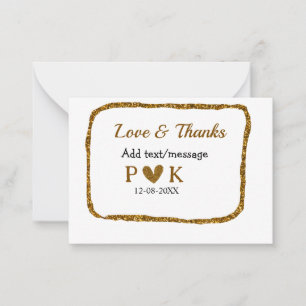 Love and thanks add couple name golden black weddi note card
