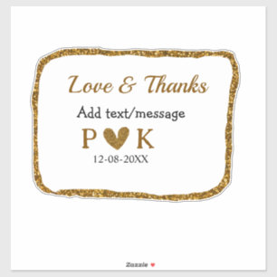 Love and thanks add couple name golden black weddi sticker