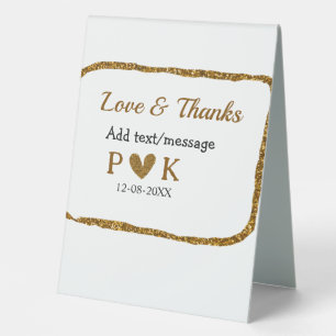 Love and thanks add couple name golden black weddi table tent