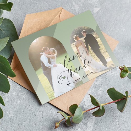 Love and thanks arch photo wedding thank you card