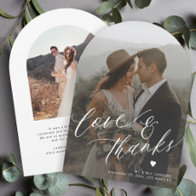 Love and thanks arch photo wedding thank you card
