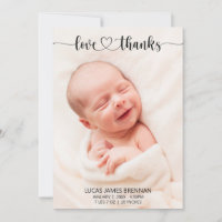 Love and Thanks Baby Birth Announcement Photo Card