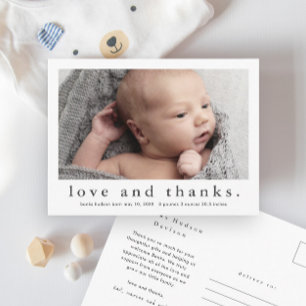 Love and Thanks Baby Photo Birth Announcement Postcard
