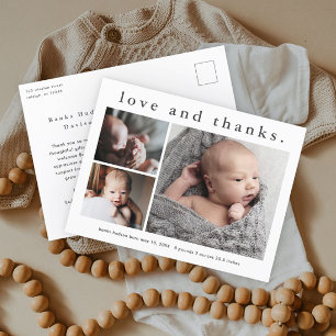 Love and Thanks Baby Photo Birth Announcement Postcard