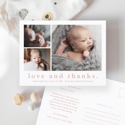 Love and Thanks Baby Photo Birth Announcement Postcard