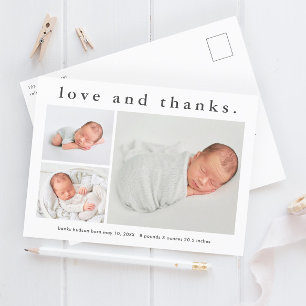 Love and Thanks Baby Photo Birth Announcement Postcard