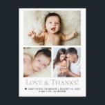 Love and Thanks Baby Photo Birth announcement Postcard<br><div class="desc">Express gratitude in style with the Simple Love and Thanks Typography Photo Grid Baby thank you postcard! Featuring a clean design, gold hue classic typography, with a photo grid layout, this customizable card is perfect for showcasing your little one’s adorable moments while thanking friends and family. A heartfelt and modern...</div>