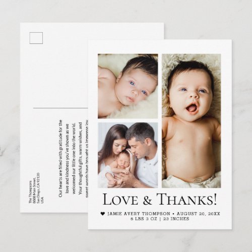 Love and Thanks Baby Photo collage Birth Postcard