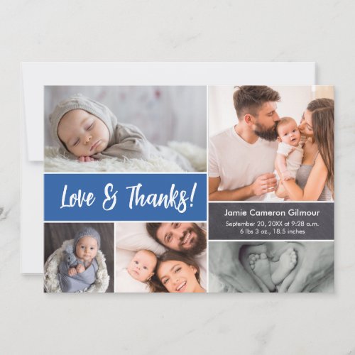 Love and Thanks Baby Photo Collage Blue Thank You Card