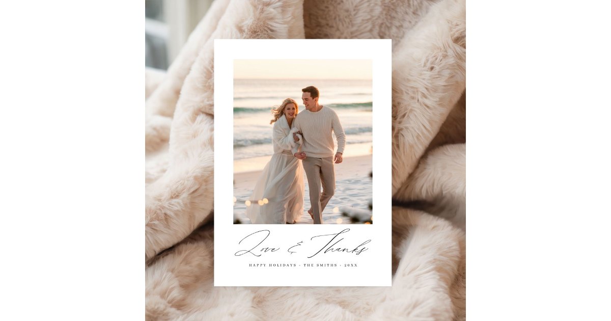 Love and Thanks Beach Photo Christmas Double Sided Thank You Card | Zazzle